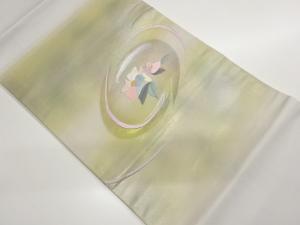 引箔曲線に椿模様刺繍開き名古屋帯（額縁仕立て）